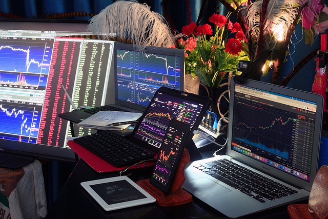 An image depicting a trader analyzing charts and using various risk management tools like stop-loss orders, position sizing, and risk-reward ratios
