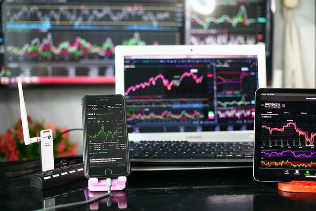 An image of a trader analyzing currency charts, surrounded by a variety of financial indicators